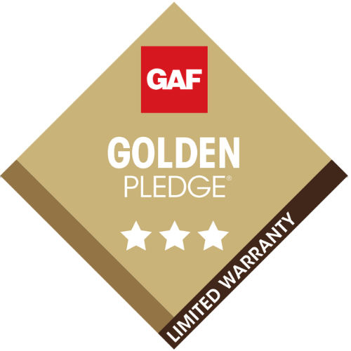 GAF Golden Pledge limited warranty badge, certified roofing warranty protection residential roofing services installation and repair, trusted roofing contractor quality assurance, Sea Bright Solar