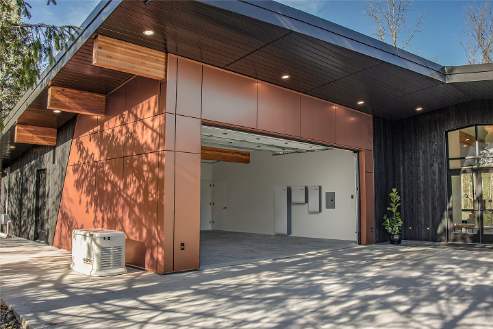 modern home exterior with Generac standby generator and integrated roofing system, residential roofing services and backup power solutions improve energy reliability and home protection, Sea Bright Solar Generac PW cell 2